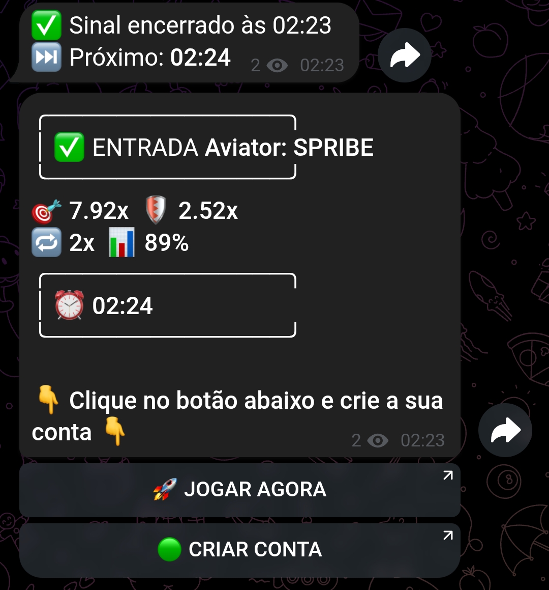 Sinal Aviator (tema escuro)